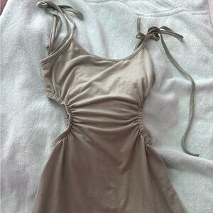 Green Tie-Shoulder Ruched Cutout Mini Dress